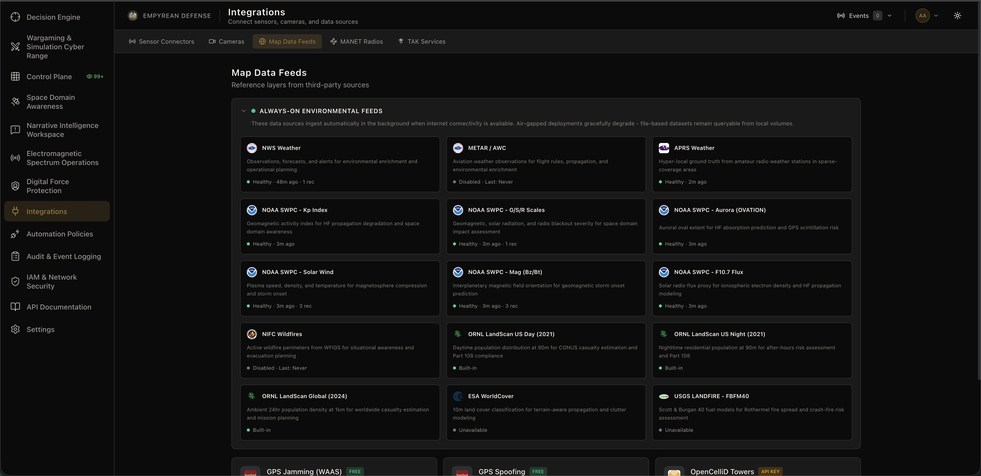 Data feed health monitoring and cache status