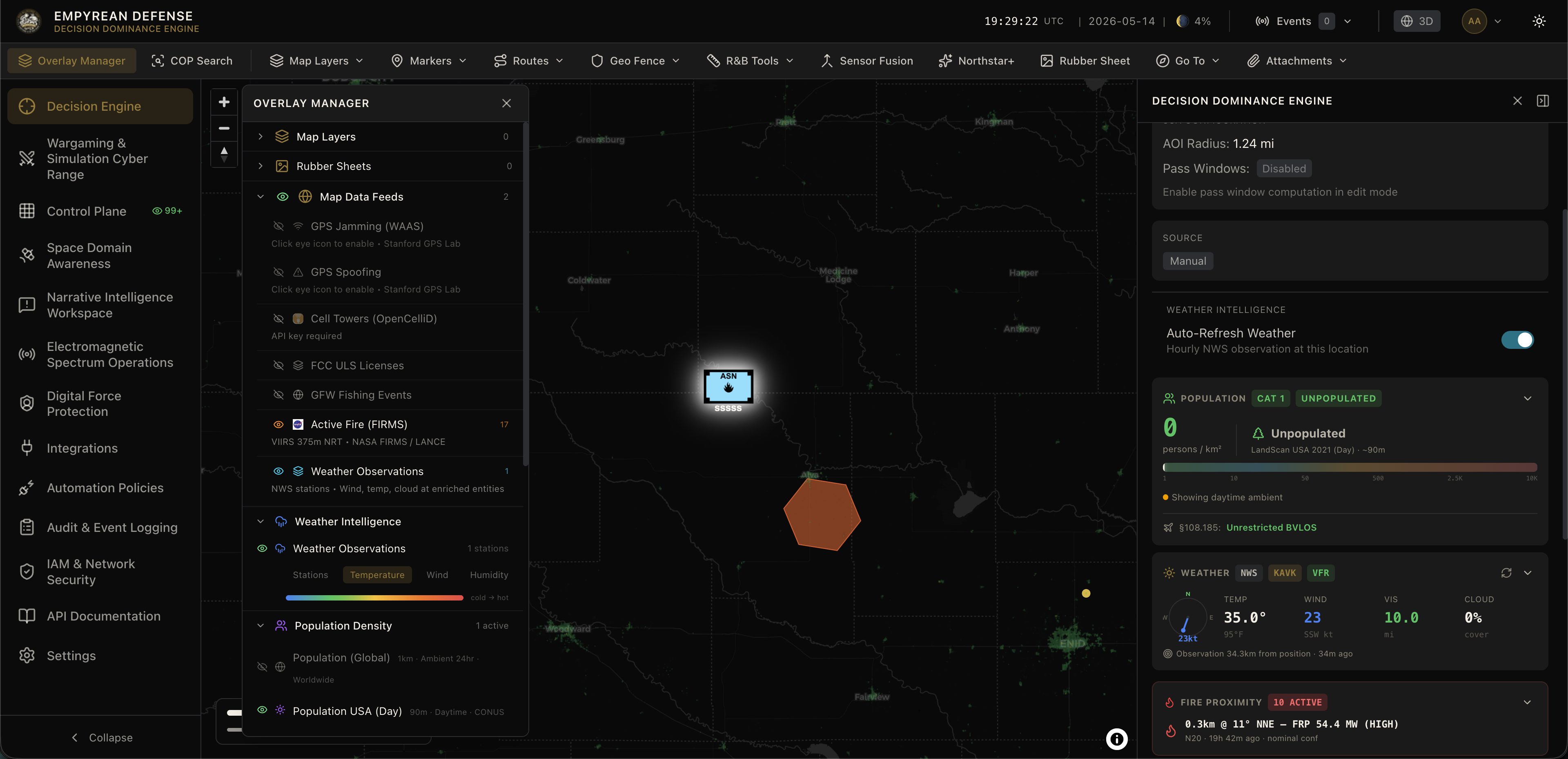 Multi-source weather intelligence feeds displayed on the operational picture