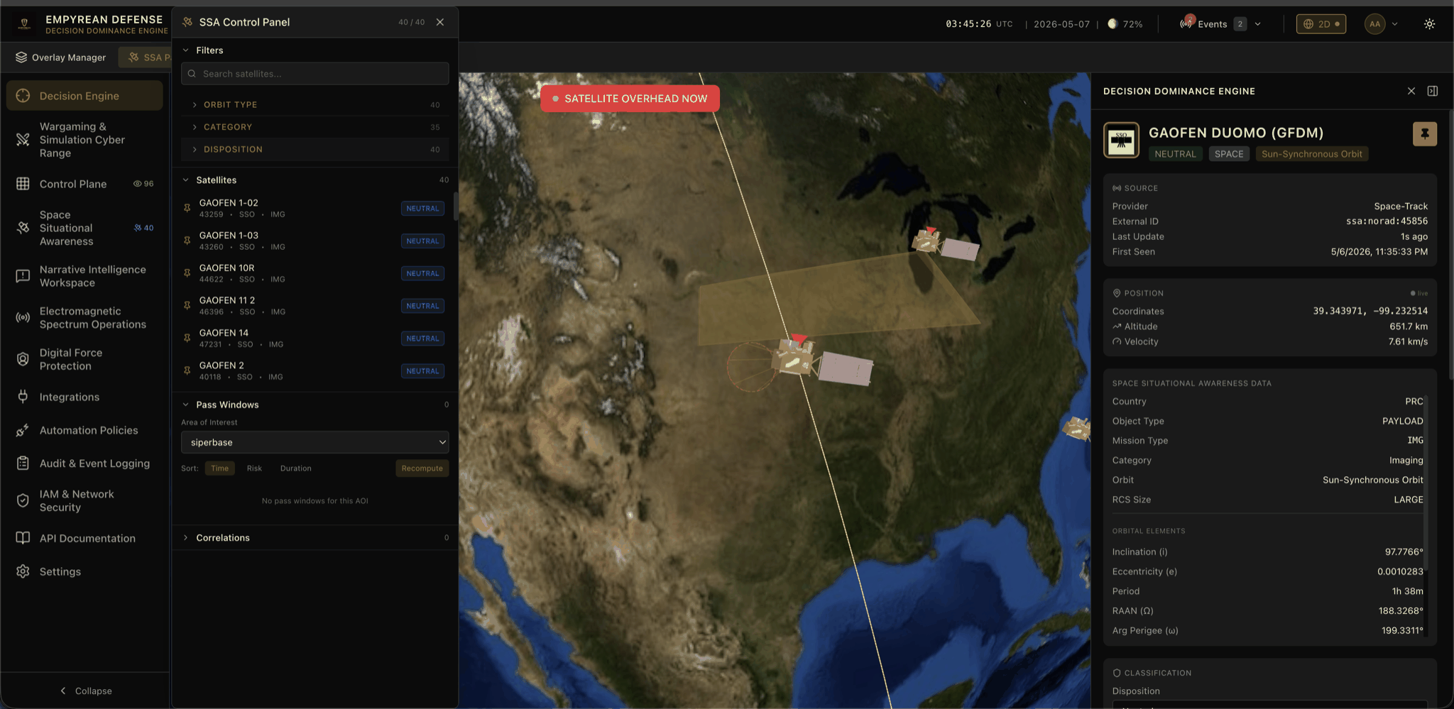 SSA 3D globe with orbital visualization